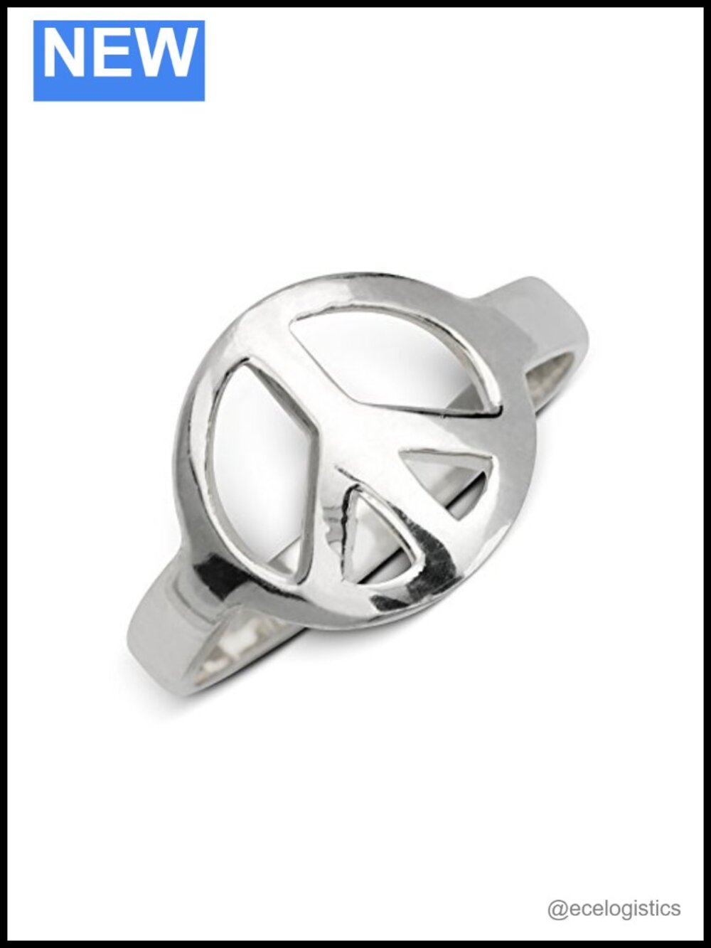 925 Sterling Silver 15mm Peace Sign Ring Band